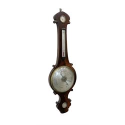 Late 19th century rosewood mercury barometer retailed by G Warners Clerkenwell, with a 10” dial silvered register signed by the Italian maker D Fagioli & son, with hygrometer, level bubble and spirit thermometer, brass recording hand and steel indicating hand.
Mercury tube with counterweights and pulleys intact. Mercury present.