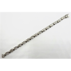  White gold baguette and round brilliant cut diamond bracelet tested 14ct, diamonds approx 3 carat  