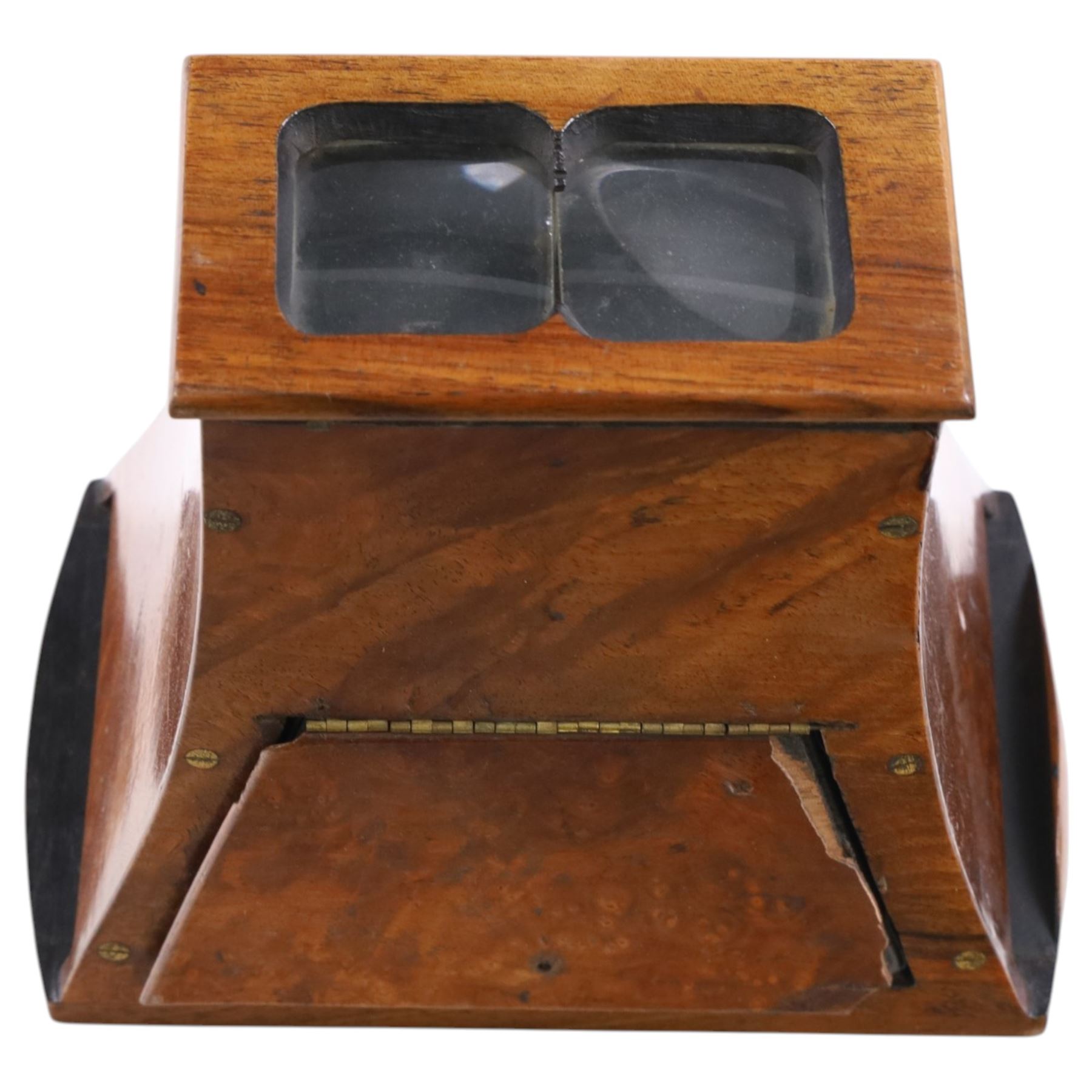 Victorian walnut stereoscope and a collection of slides, including travel, street scenes and landmarks