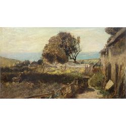 John White (British 1851-1933): Cornish Cottage by the Sea, oil on board unsigned, inscribed and dated 1912 verso 20cm x 35cm