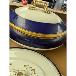 Collection of ceramic moulds, including Franklin Mint Le Cordon Bleu examples, Cauldon tureen, large tray, Delft charger, etc in two boxes