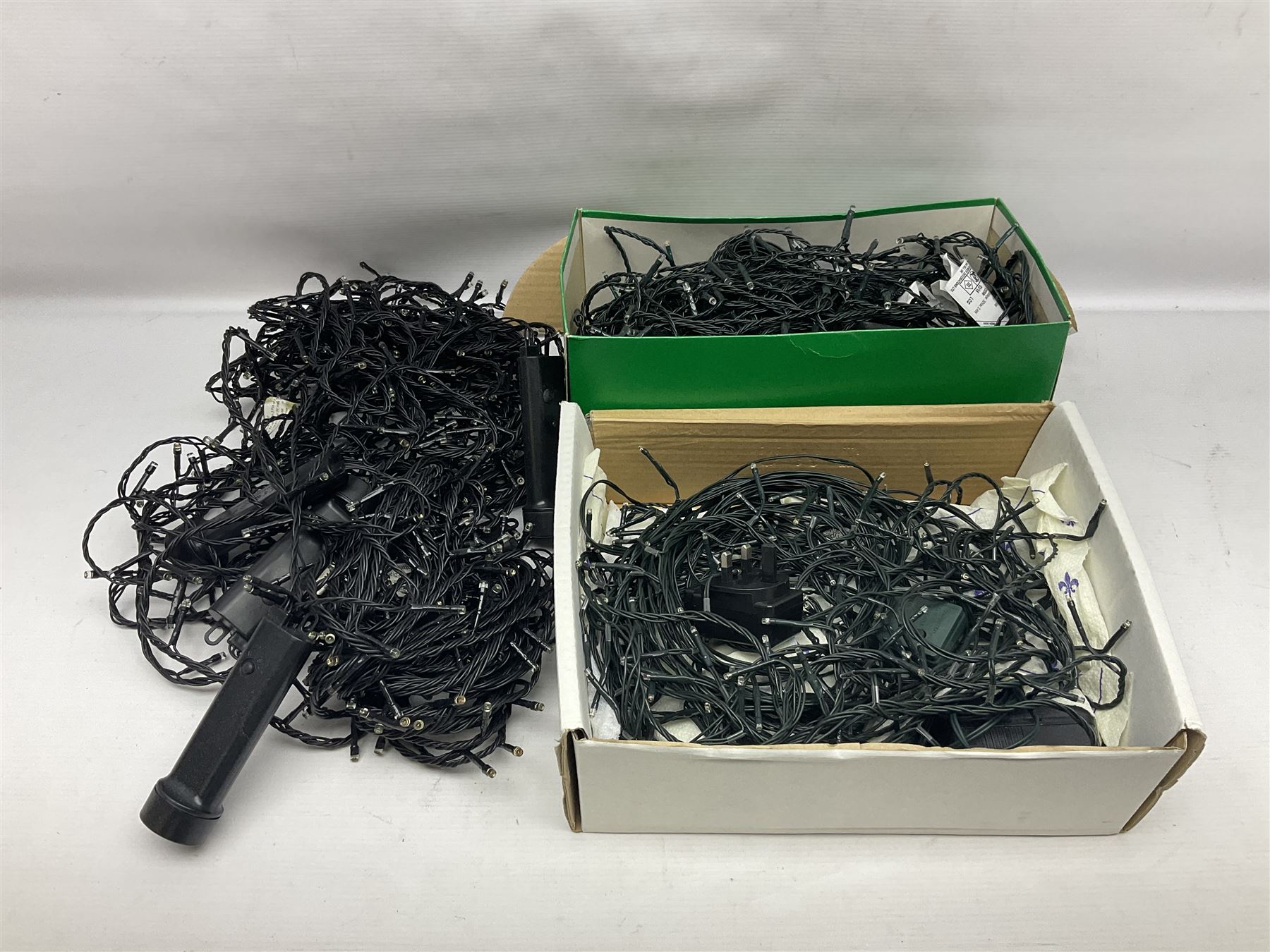 German Bleikristall decanter, set of six Stuart Crystal glasses, a Dartington Crystal decanter, christmas lights and a collection of pewter tankards, etc 