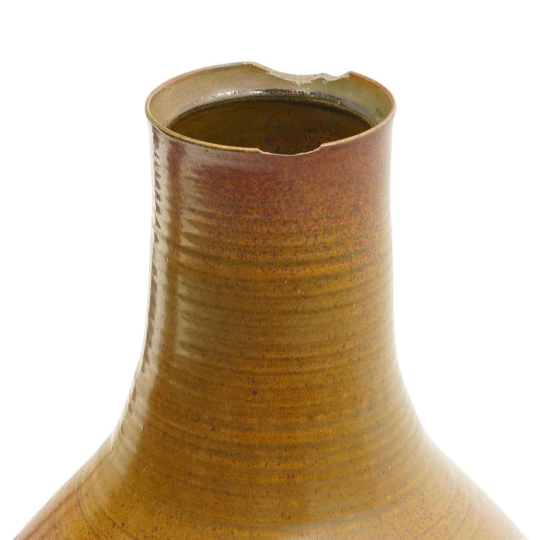 David Lloyd Jones (1928-1994): Large floor vase, with swirled brown glaze, impressed makers marks near base, H76cm