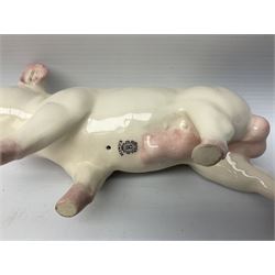 Collection of Beswick pig figures, to include John Beswick Little Likeables ‘Hide and Sleep’, white boar pig and John Beswick trio of pigs, all marked beneath (5)