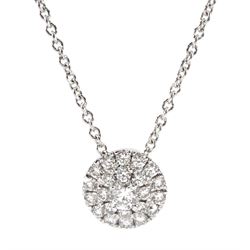 18ct white gold diamond cluster pendant necklace, stamped 750, total diamond weight approx 0.50 carat