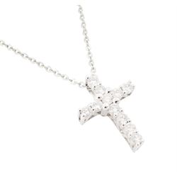 18ct white gold diamond cross pendant necklace, the cross pendant set with eleven round brilliant cut diamonds of approx 0.20 carat, on a trace link chain necklace