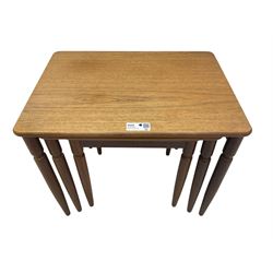 G-Plan - teak nest of three tables, rectangular top raised on turned supports
