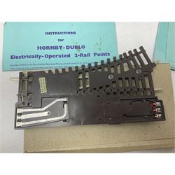 Hornby Dublo - 2-rail, 2400 TPO Mail Van Set; Engine Shed Kit - 2-Road (with additional empty box); four electrically operated switch points; uncoupling rails; buffer stops; three signals; loading gauge etc; all boxed