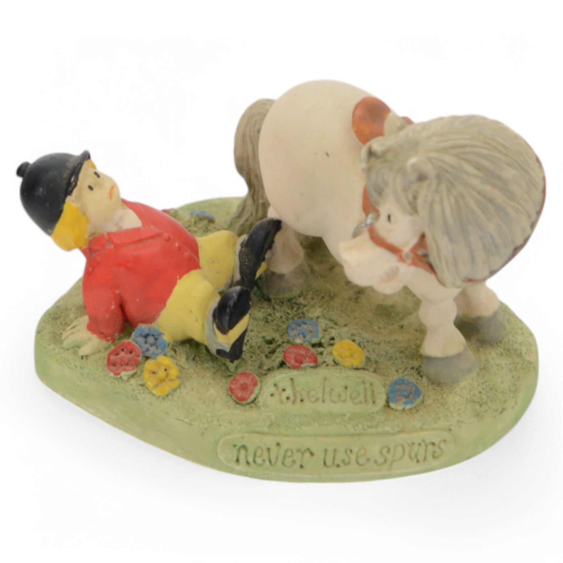 Three Royal Doulton Thelwell figures comprising Body Brush NT7, Ice Cream Treat NT9 and He'll Find You NT12, together with Beswick Thelwell figure and one other 