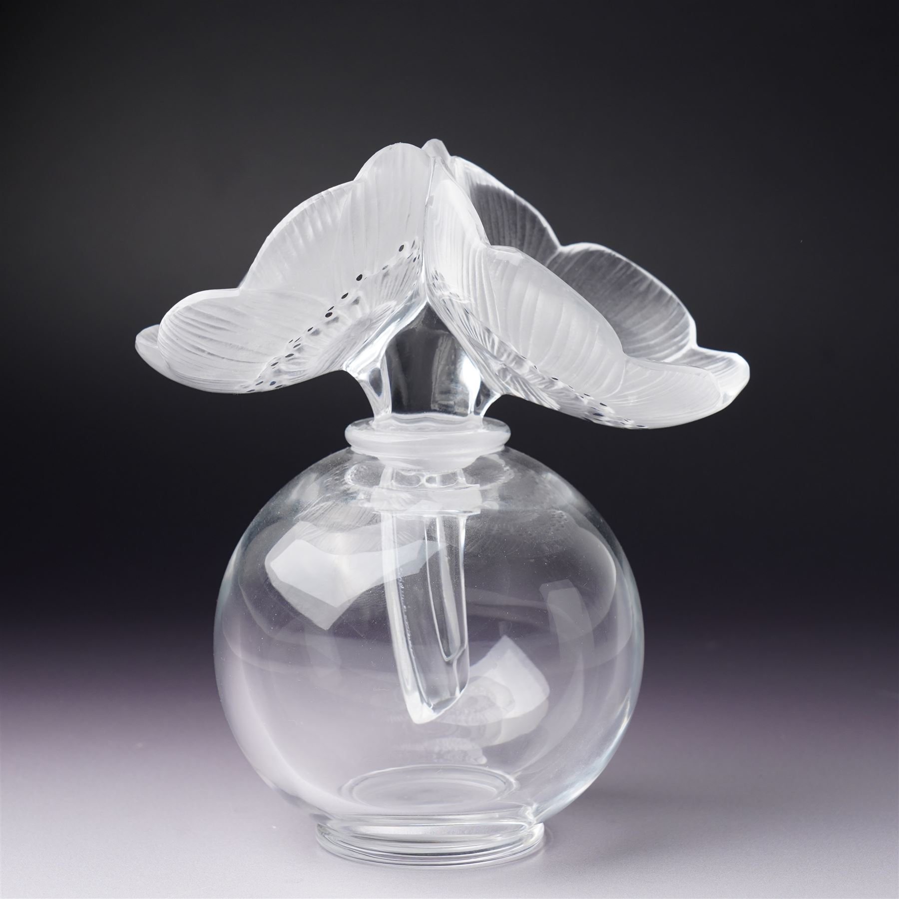 Lalique glass ' Deux Fleurs' scent bottle inscribed 'Lalique, France' H17cm