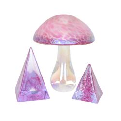 Collection of glass paperweights, including two Avondale glass mushrooms, three Caithness pyramids etc  