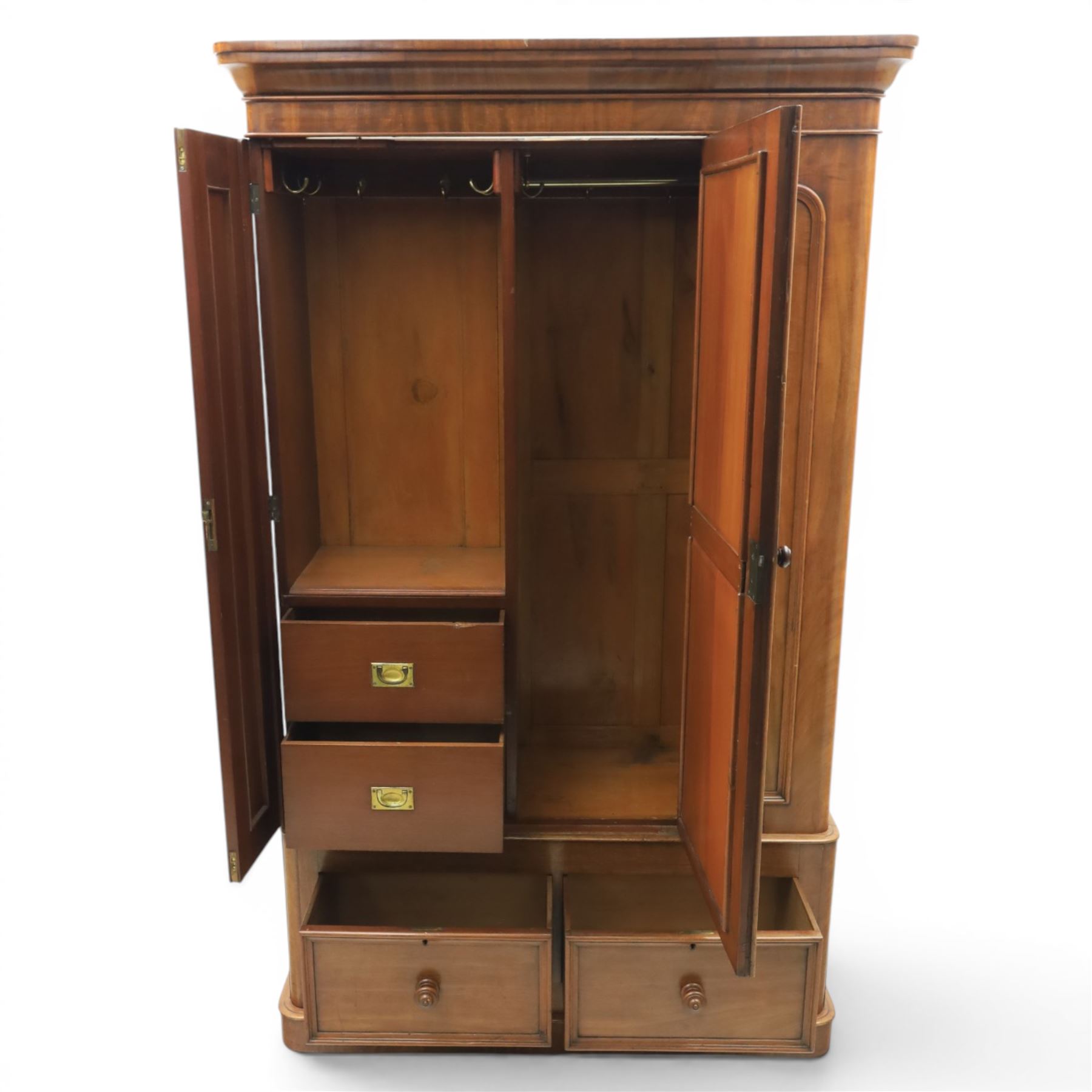 Victorian mahogany wardrobe, enclosed by single mirror door, two drawers to base
