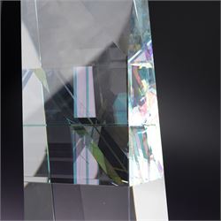 Toland Sand (American Contemporary): The Wedge - sculptural form made from cut, ground, polished and laminated optical glass with dichroic glass inclusions, signed and numbered 1225, 6-99. H39cm