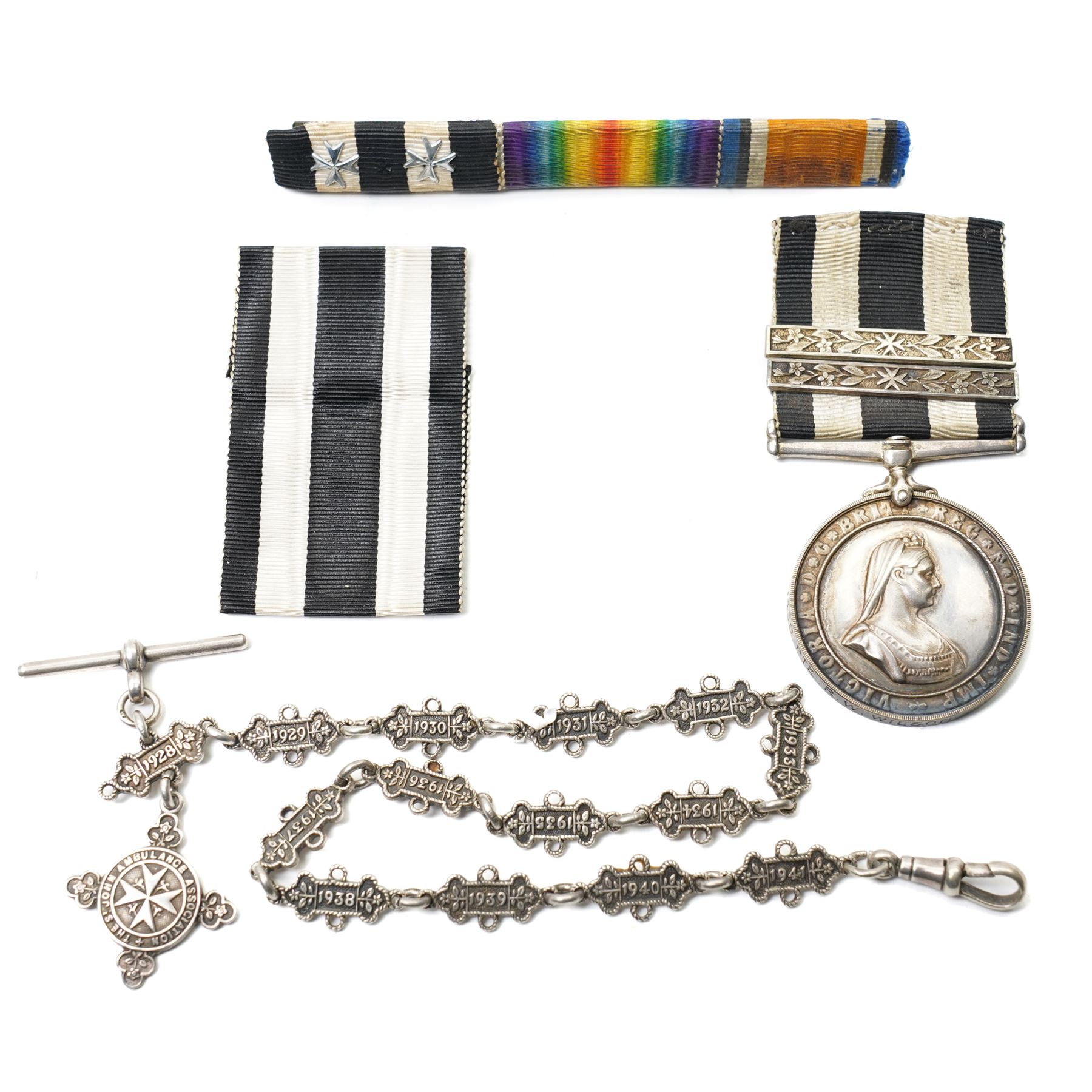Order of St John of Jerusalem awarded to 19459 Pte R W Wilson, Otley Division with two additional award bars and with ribbon bar together with St John silver watch chain , the fob inscribed Reginald W Wilson, Birmingham 1937 