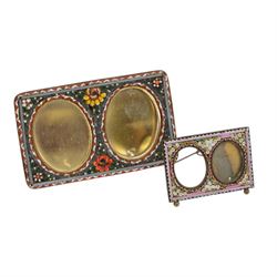 Four micro mosaic, double picture frames, all decorated with flowers, H6cm  