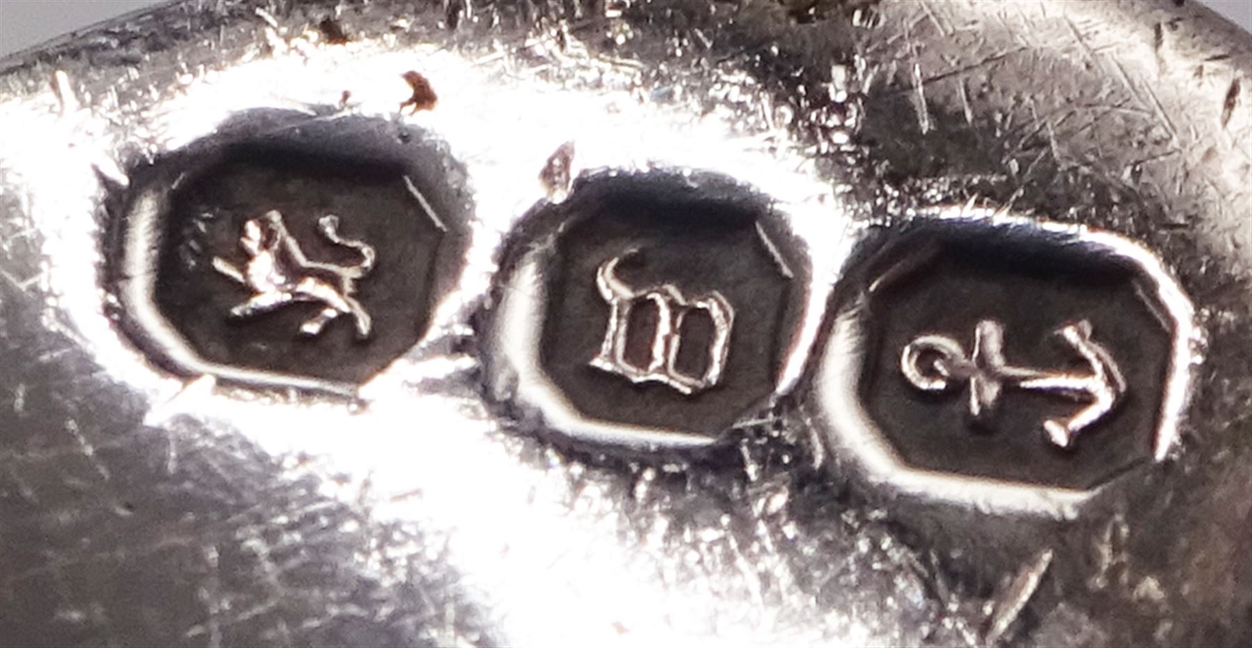 1930s silver open sucrier, of circular form with girdle, with shaped rim and upon three pad feet, hallmarked Birmingham 1931, together with silver fork and spoon set, decorated in relief with foliate pattern to handles, hallmarked William Devenport, Birmingham 1896 to blades and Sheffield 1896 handles