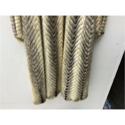 Saga mink full length fur coat, with chevron patterning to sleeves and body, with label to lined interior, approx size 12