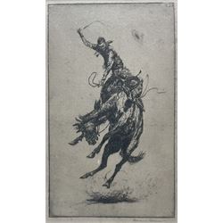Edward Borein (American 1872-1945) 'Scratchin' High' - A Rodeo, drypoint etching c.1919 signed in pencil 20cm x 11.5cm