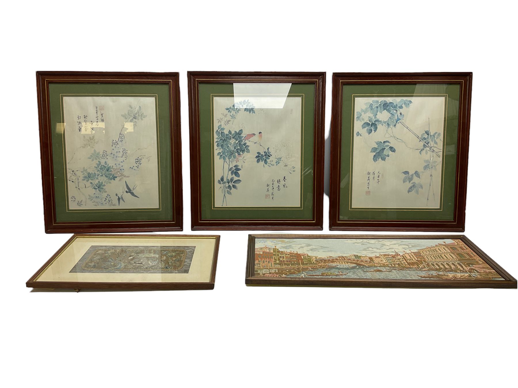 Japanese School early 20th Century Females Outside Tapestry Together With Set Three Chinese 