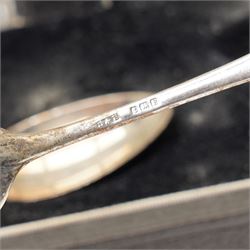 Set of six Tudor crystal compote glasses with silver spoons, in presentation case 
