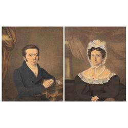 English School (19th Century): Portrait of a Genteel Couple, pair watercolours unsigned 36cm x 29cm (2)