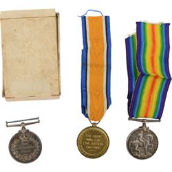 George V Distinguished Service Medal (DSM) awarded to E.S.1694. A.J. Taylor , Eng R.N.R Searanger AUX. Patrol 1917, together with WWI medal pair, British War and Victory medals 47025 CPL. F. Moulson K.O.Y.L.T  