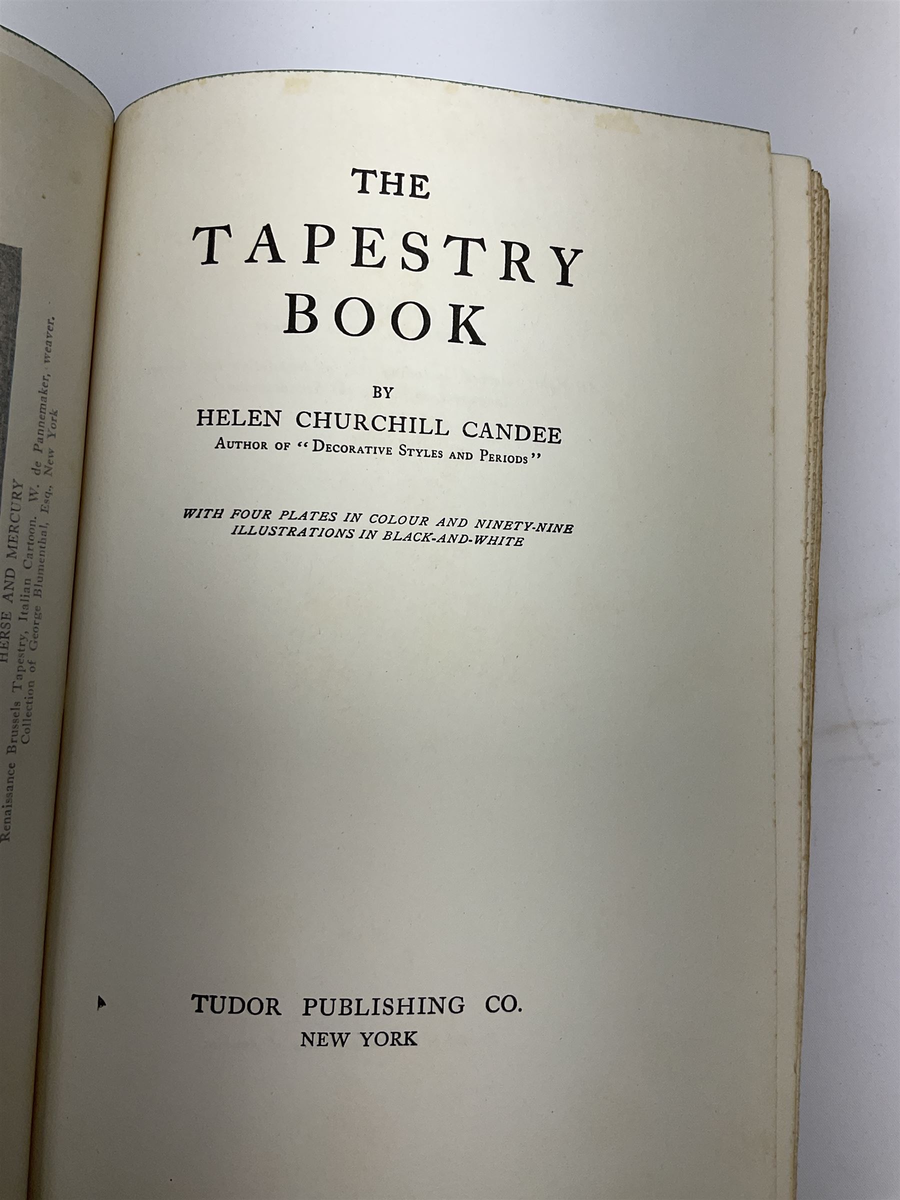 Collection  of 'the Flowers of Sheakspeare' bound in a book, approximately twenty nine studies in watercolour, each work detailing the act the flower is mentioned, together with the tapestry book by Candee. 