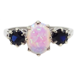  White gold opal and sapphire ring, hallmarked 9ct  