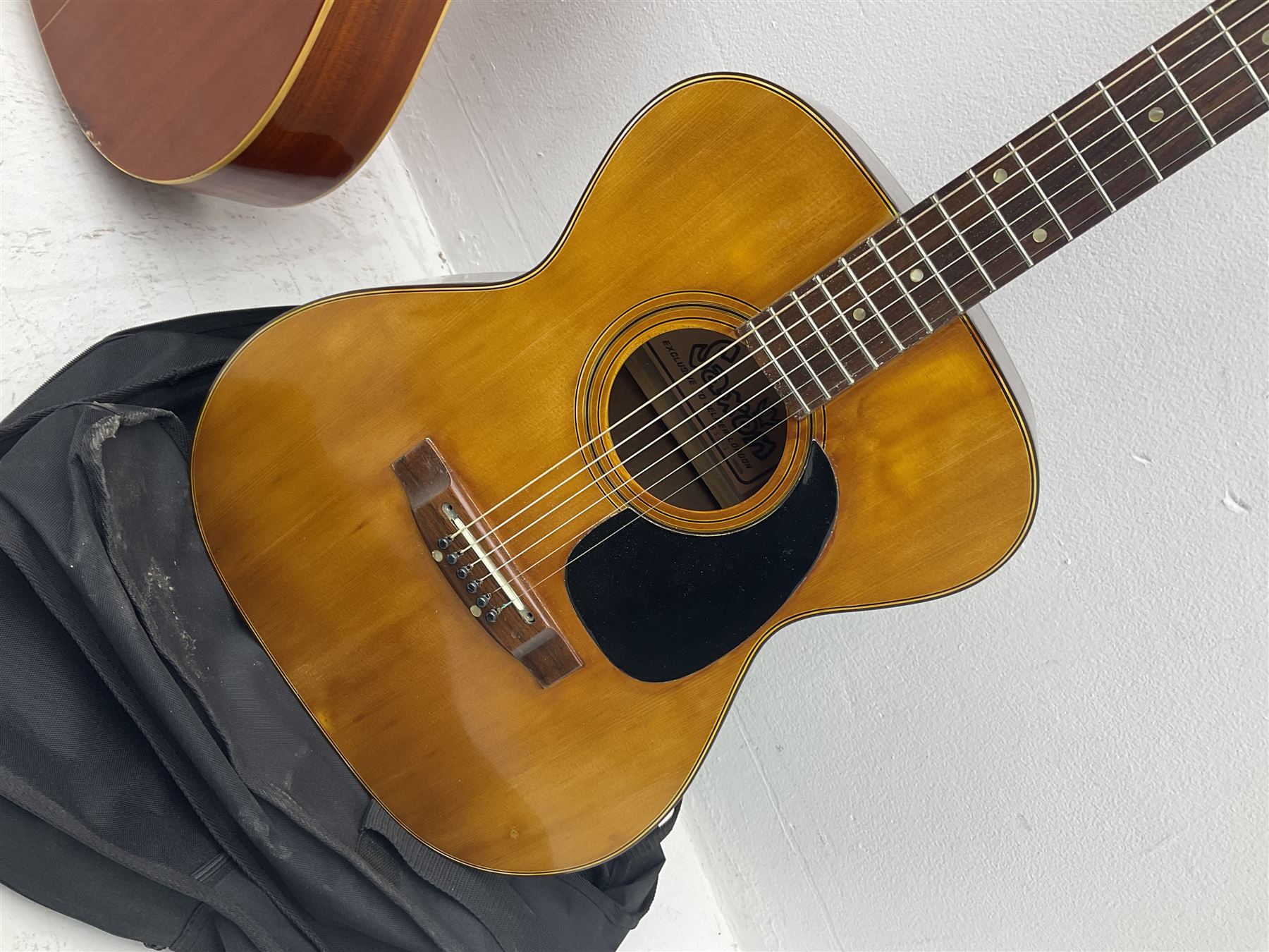 Saxon acoustic guitar Folk Model 812, serial no.43263 L102cm; Jose Ferrer El Primo small or child's size acoustic guitar, serial no.006980 L85cm; both in carrying soft cases; and Spanish Admira Concert Grande acoustic guitar (3)
