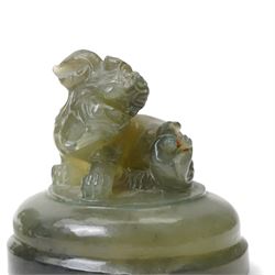 Chinese 20th century green hardstone censer and cover, H20cm