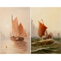 William James Smith Crampton (British 1855-1935): Fishing Vessels on Misty Waters, pair oi...