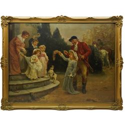 Frederick Morgan (British 1847-1927): Father and Daughter Returned from the Hunt, oil on canvas signed 91cm x 121cm