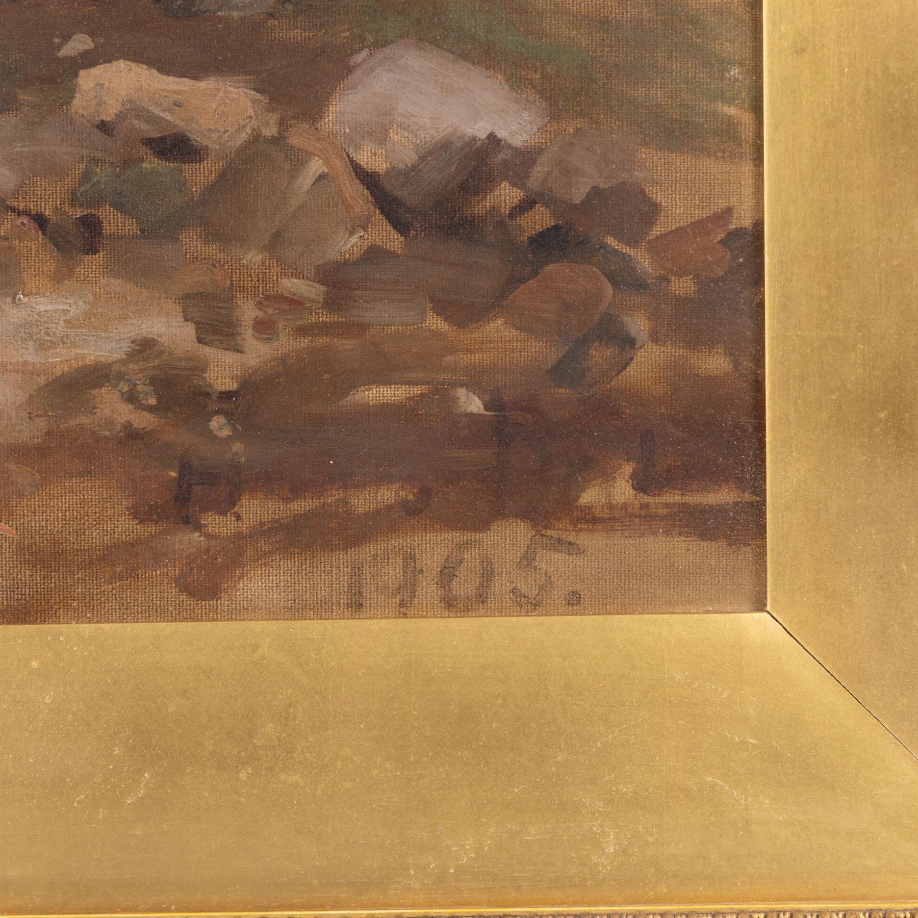 English School (19th/20th Century): Old Farmhouse, oil on canvas laid on board indistinctly signed and dated 1905, 28cm x 39cm