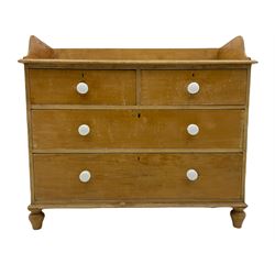 Victorian pine washstand chest, raised back, two short and two long drawers, ceramic handles