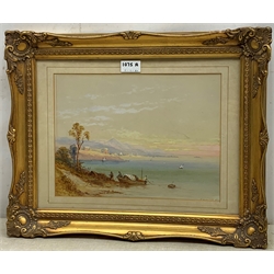 T Wilson (19th century): Middle Eastern Coastal scene, watercolour heightened in white signed and dated 1886, 24cm x 32cm 
Notes: Wilson was possibly a pseudonym of Edwin St. John