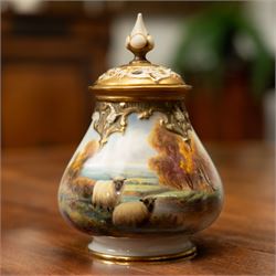 Royal Worcester Pot Pourri with pierced cover, the quatre lobed body painted with two shee...