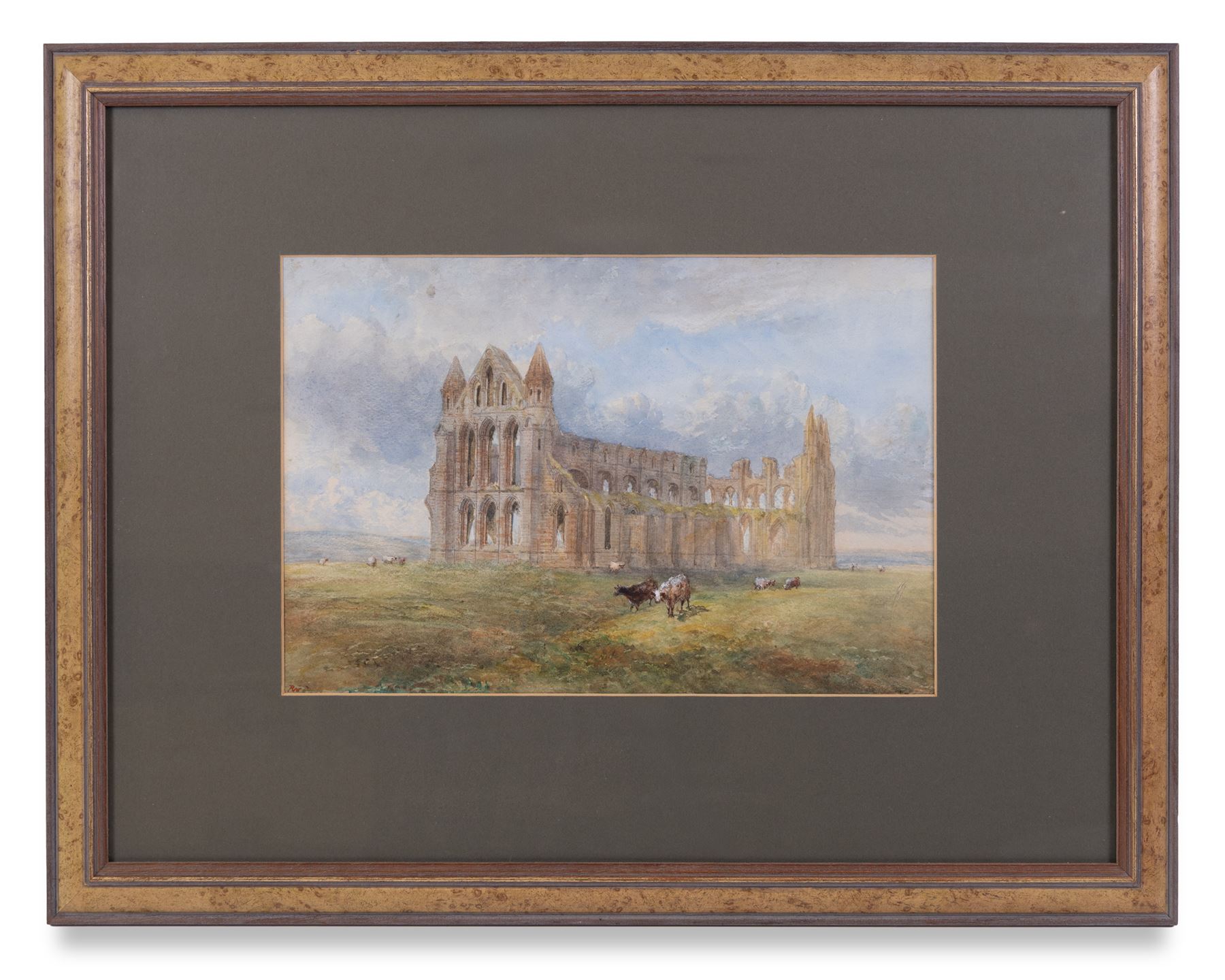 Richard Weatherill (British 1844-1913): Whitby Abbey with Cattle Grazing, watercolour signed with initials 23cm x 34cm