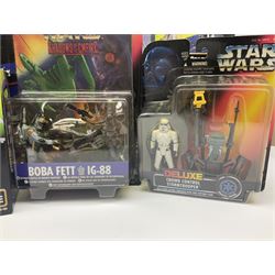 Star Wars - La Guerra De Las Galaxias La Guerre Des Etoiles/Shadows of the Empire - TIE Fighter; Cloud Car; Airspeeder; Landspeeder; Death Star Escape; Detention Block Rescue; Imperial Speeder Bike; Boba Fett IG-88; and Crowd Control Stormtrooper; all boxed/carded (9)