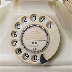 Cream Bakelite telephone, with York Emergency Calls panel, including stand H24cm 