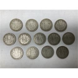 Thirteen King George V 1920 half crown coins