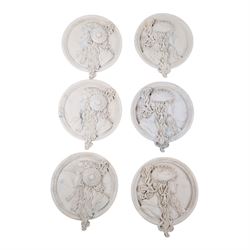 Set of six Art Nouveau style resin plaques , D20cm