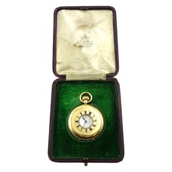 Early 20th century 18ct gold half hunter, keyless English lever presentation pocket watch by Hamilton & Inches 'Makers to the Admiralty', Edinburgh, No. 5253, white enamel dial with Roman numerals and subsidiary seconds dial, the inner dust cover inscribed, case hallmarked Edinburgh 1915, in original Hamilton & Inches case