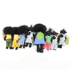 Eight Robin Rive limited edition miniature golly dolls, to include 'Tosy' no. 65/100, 'Little Salty' no. 226/500, 'Golly Sunshine' no. 45/200, 'Jonny Jonquil' no. 47/400, two 'Sabrina' no. 163/500 and 225/500, 'Misty' no. 424/500 and 'Jessie' no. 50/100, all with certificate tags, tallest H25cm