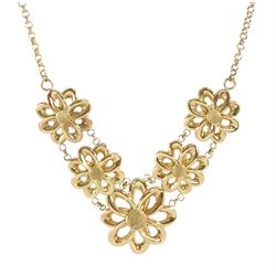 9ct gold flower link necklace, hallmarked