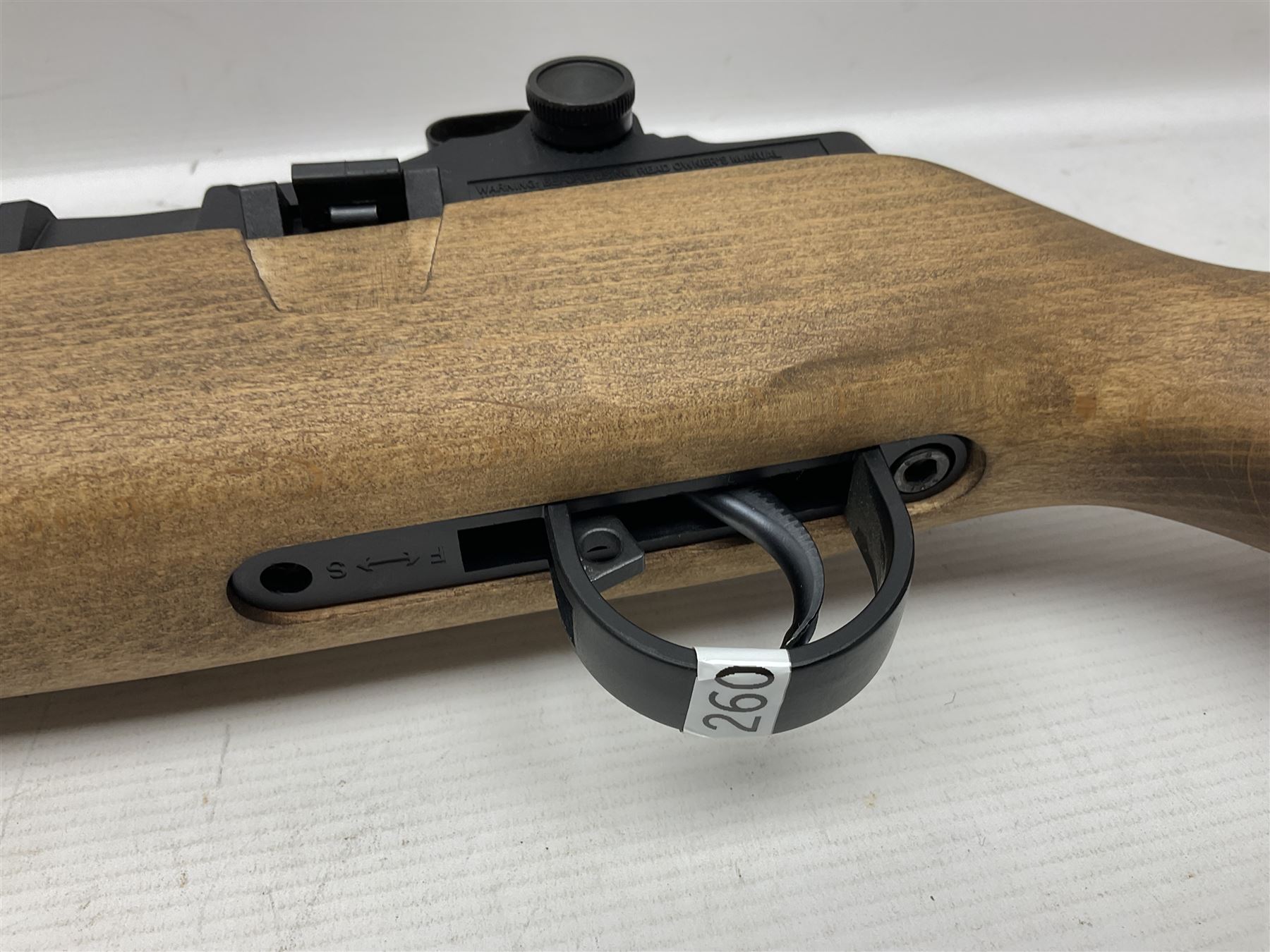 Springfield Armory M1A .22 cal. air rifle with under-lever action and wooden stock; serial no.6300, L116cm overall; in original cardboard box  NB: AGE RESTRICTIONS APPLY TO THE PURCHASE OF AIR WEAPONS.