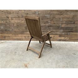 Garden teak table with set four high back reclining chairs