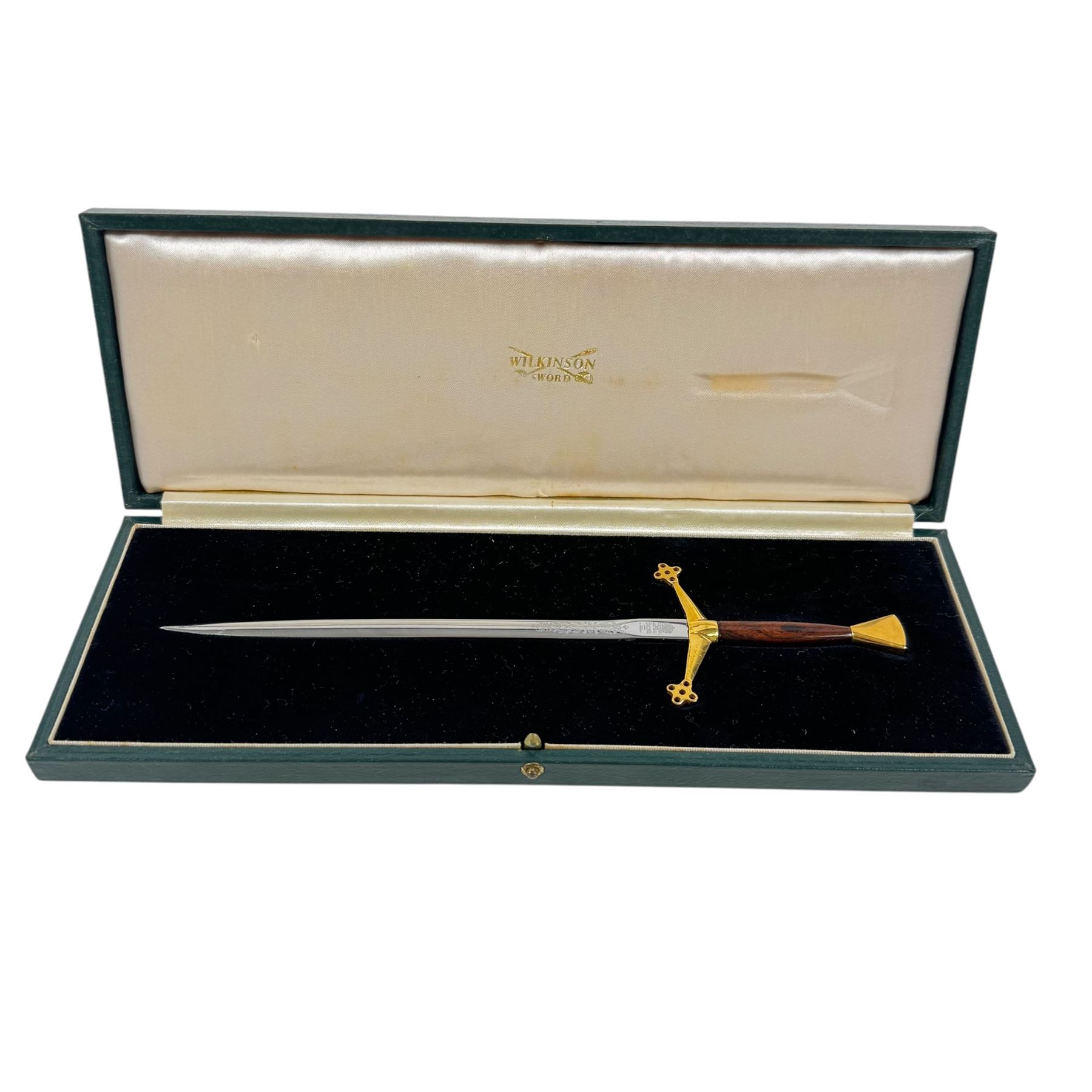 Wilkinson Sword letter opener, inscribed 'By Appointment of Her Majesty', in presentation box 30cm x 10.5cm
