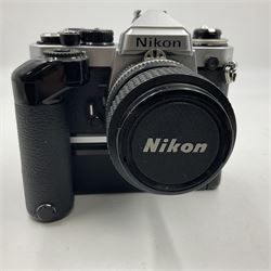 Nikon FE2 camera body, serial no. 2043167, with 'Nikon Zoom-NIKKOR 35-70mm 1:3.3-4.5' lens, serial no 3006624 and Nikon MD-12 Motor Drive, serial no. 1679037
