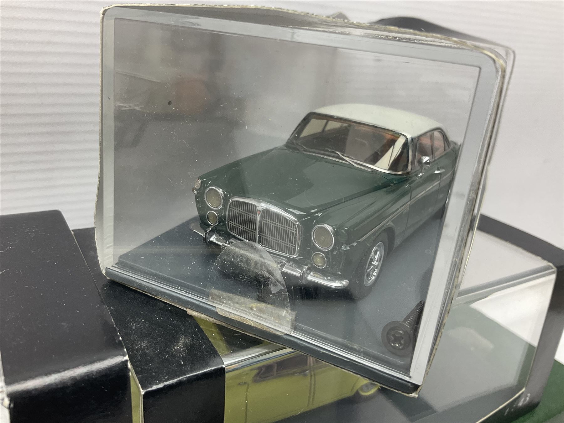 Nine Neo Scale Models 1:43 scale die-cast models including Daimler Majestic major, S&S Landau Hearse, Lagonda 3-litre 1955, Rover P4 Seventy-five, Jaguar 420Rover P5b Coupe etc; some boxed (9)
