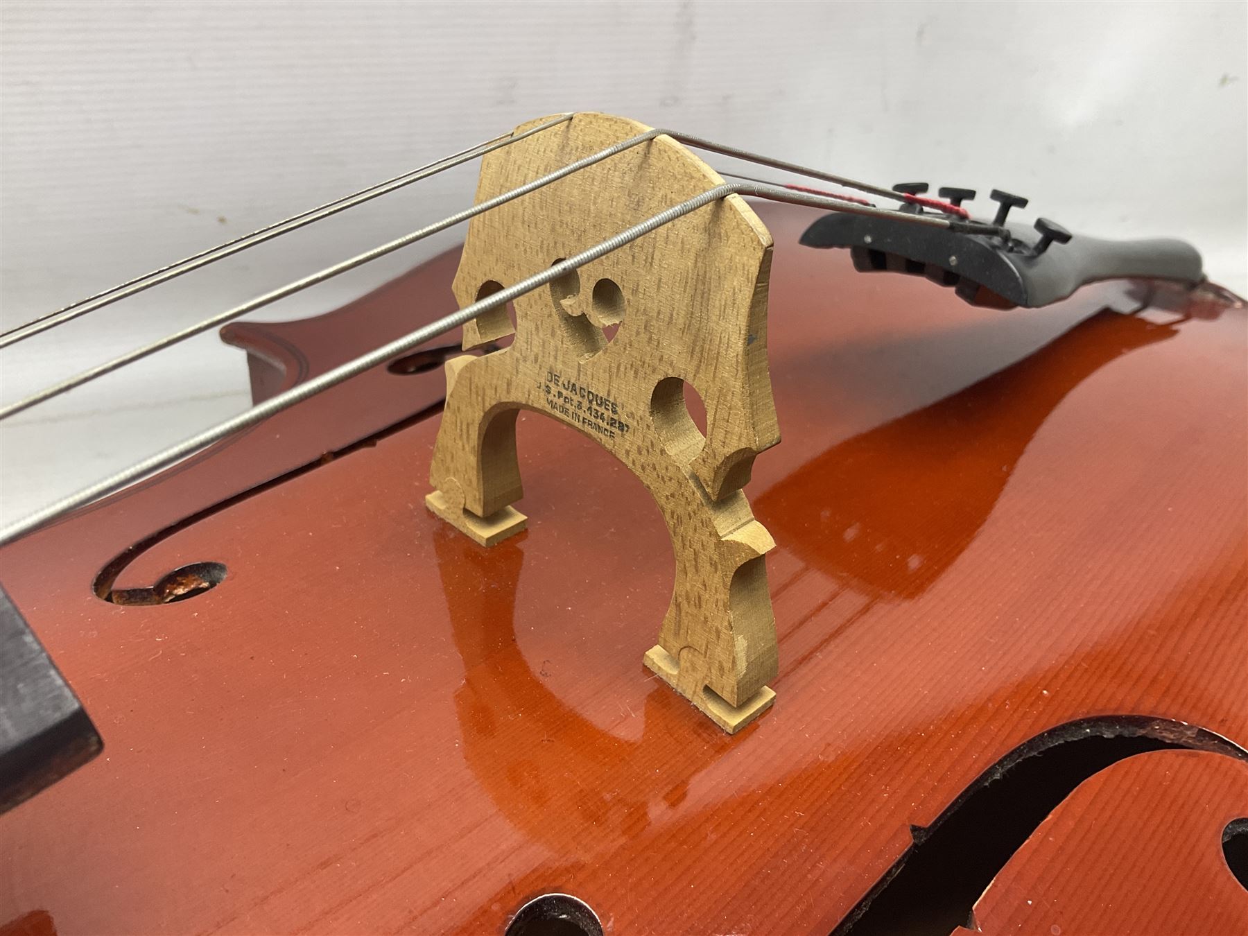 Gear4Music three-quarter sized cello with 70cm one-piece back and spruce top; bears maker's label; L112cm overall; in soft carrying case with Erich Steiner bow